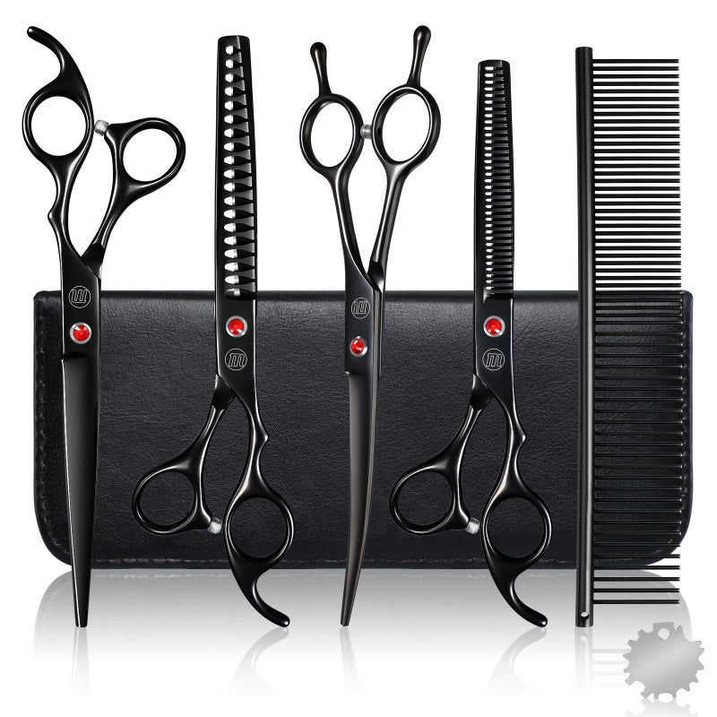 Moontay Professional Dog Grooming Scissors Set, 7 Inch/8 Inch Pet Grooming Scissors Chunkers Shears for Dog, Curved Dog Grooming Scissors, Thinning Shears for Dog with Grooming Comb - Image 1